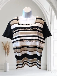Top Alfred Dunner Talla XL Cuello Cuadrado S/S Cuentas, Rayas Multicolor. NS-16 - Imagen 1 de 10