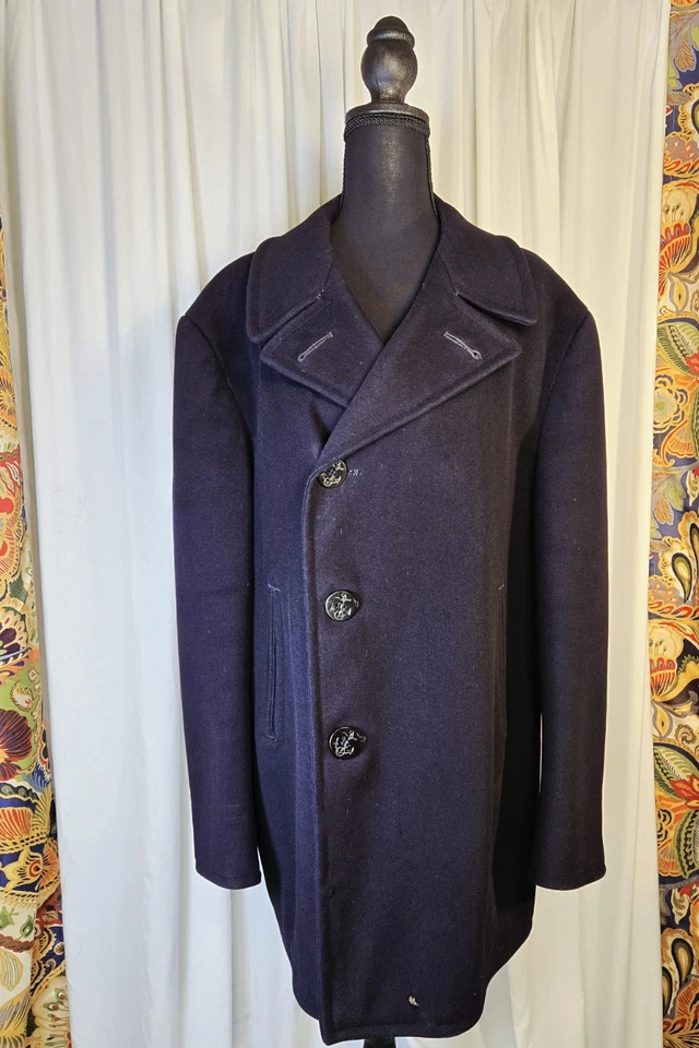 Vintage 100% Wool Navy Pea Coat Size 42- Very Handsome! - Image 1 of 4