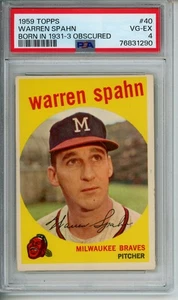 Warren Spahn 1959 Topps Bron IN Obscured #40 Milwaukee Braves PSA 4 - Picture 1 of 2