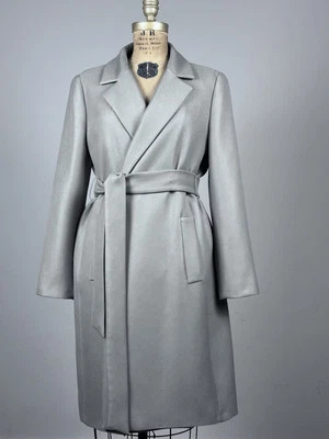 Elegant Zara Women’s Belted Light Gray Coat - Elegant Tailored Design, Size L - Image 1 of 4