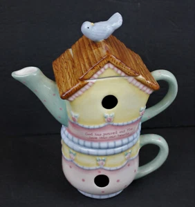 DICKSONS Tea For One Teapot & Cup Karla Dornacher Birdhouse Gods Love Poured Out - Bild 1 von 18