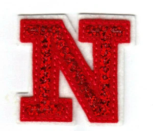 LETTERS - Red Sequin 2" Letter "N" - Iron On Embroidered Patch - Picture 1 of 1
