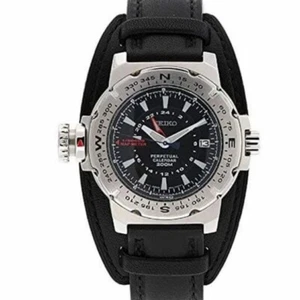 SEIKO SLT109P2 Watch Perpetual Map Meter 200M Quartz 8F56 Steel Leather Compass - Picture 1 of 2