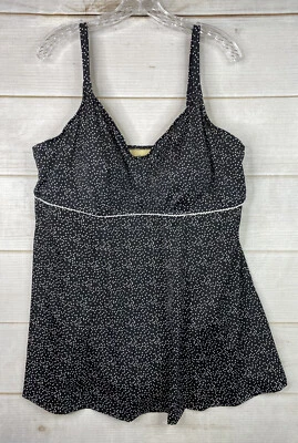 Maxine Of Hollywood Traje de Baño Para Mujer 24W Negro Lunares Vestido de Natación Falda Acanalada Foto 1 de 4