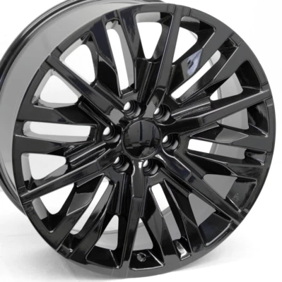 1) 22" Gloss Black Elevation OE Style Wheel 22x9 6X5.5 +28 GMC Sierra Chevy 1500 - Image 1 of 4