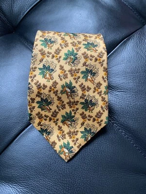 Salvatore Ferragamo Tie Hunt Hunting Dog Rabbit Pheasant Boar Gold/Yellow 3.5x57 - Image 1 of 4