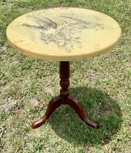 Vintage wood wooden Marble Top Tripod Pedestal Stand Side end Table - Picture 1 of 6