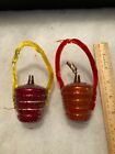 2 vintage German Victorian red wire wrapped basket Christmas ornaments