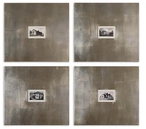 Modernes dickes silber gerahmtes Kunstwerk Set | Metall historische Gebäude Unikat - Bild 1 von 2