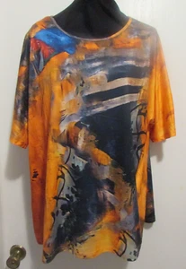 Sz 1XL (2X?) Orange/Blue/Black Polyester Abstract Design Top 48" Bust #120 - Picture 1 of 5