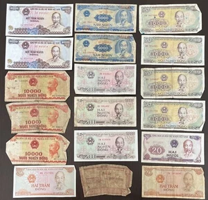VIET NAM STATE BANK 100000 10000 5000 2000 1000 200 20 DONG SOME UNC 18 BANKNOTE - Picture 1 of 2