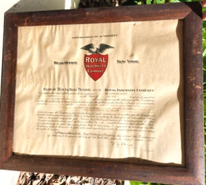 Royal Idendemnity Company Commission of Authority 1930 Schild im Rahmen - Bild 1 von 4