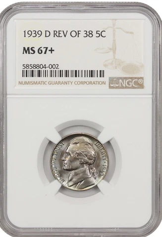 1939-D REV OF 38 JEFFERSON 5c NGC MS67+SUPERB BRILLIANT GEM PLUS GRADED MS67+ Cover