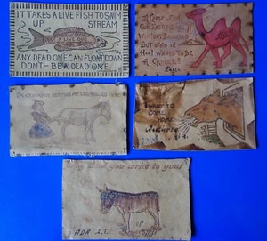 Antique Vintage Leather Postcards - Humorous Sarcastic Greetings - Early 1900's - Picture 1 of 7