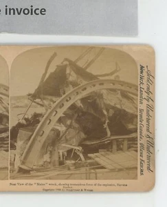 Vista cercana del naufragio de Maine Puerto de La Habana Cuba Underwood Stereoview - Imagen 1 de 2