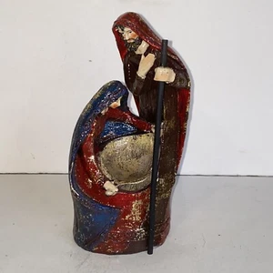 Heilige Familie Maria & Josef Krippe Skulptur moderner Stil Schmucktöne Blattgold - Bild 1 von 14