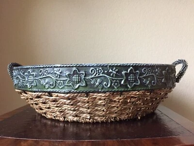 LARGE Fruit BASKET Decorative 15" Diameter 4" High Wrought Iron Wicker - Image 1 of 4