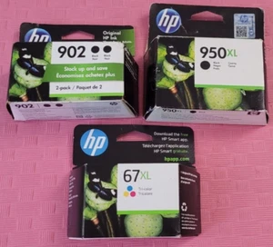 Lote de cartuchos de tinta HP 902 negro (2 paquetes), 950XL negro, 67XL tricolor ¿caducado? LEER - Imagen 1 de 21
