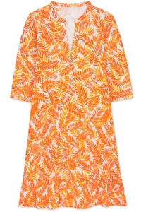 Women's Dress - Orange Palm Leaf Printed Dress - Midi Dress - Cotton - Large - Picture 1 of 3