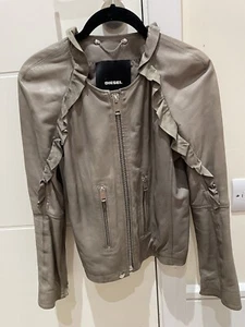 DIESEL Small Womens Biker Jacket Genuine Leather L-Heze Outwear Coat - Picture 1 of 5