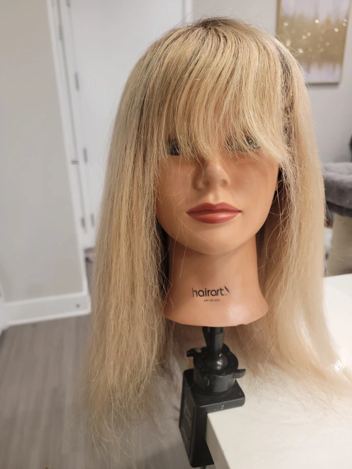 Peluca de cabello humano frontal de encaje mezcla 360 rubio dorado tapa mediana 16" usada Foto 1 de 4