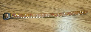 Cute Vintage Hand Stamped Girls Belt "Sharon", Flowers, Lady Bugs, Color Filled - Picture 1 of 6