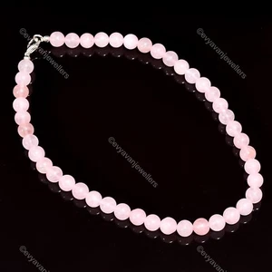 Rose Quartz Gemstone Beaded Adjustable Necklace 925 Sterling Silver For Girls - Picture 1 of 6