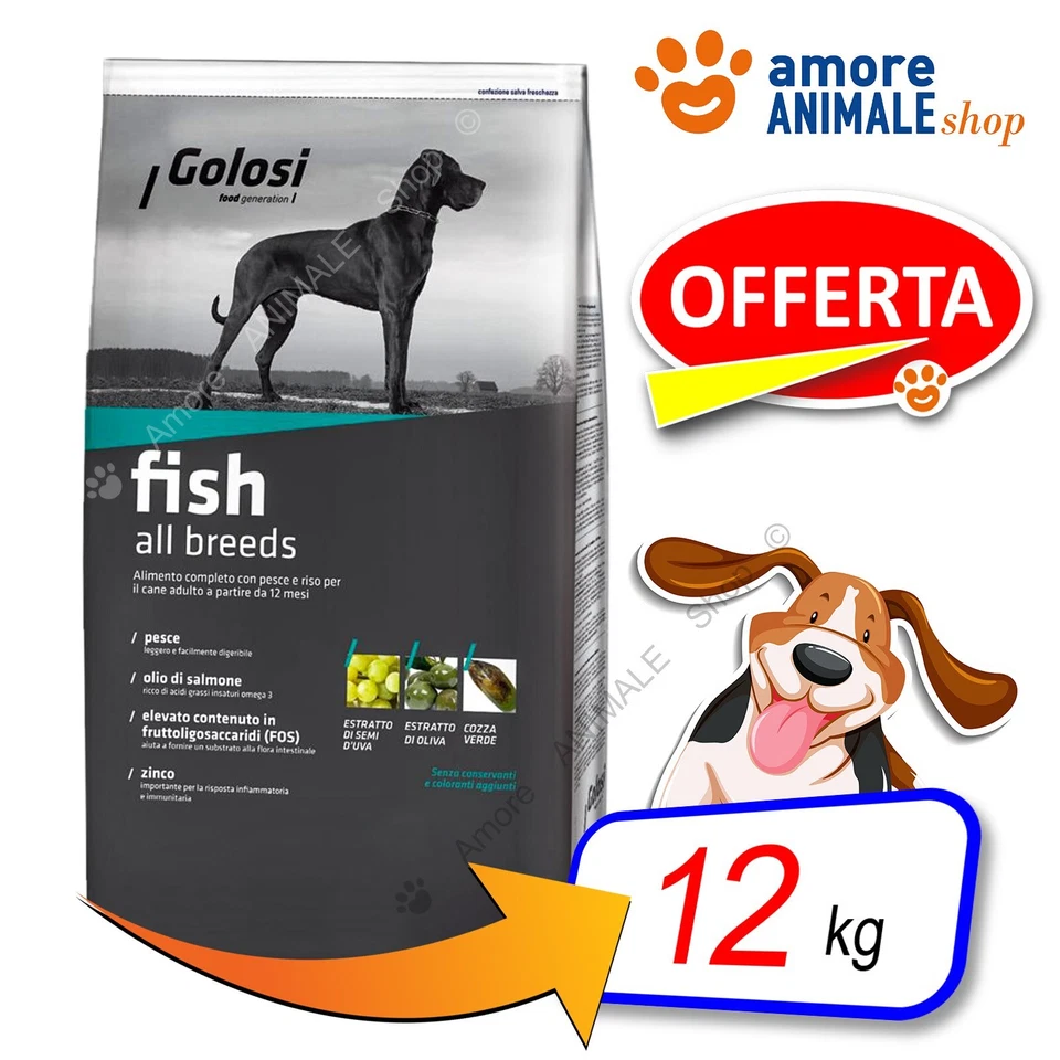 Golosi DOG Adult → Pesce - 12 kg - Crocchette Per Cani, Mangime Per Cane - Immagine 1 di 1