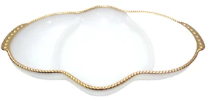 Vintage Anchor Hocking Glass Fire King Relish Tray Divided White Gold 11 1/8" L - Picture 1 of 6