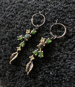 Black Opal Green Emerald Peridot Earrings Leaf Nature Fairy Laska Love Mirror