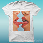 T-shirt Homme Bouche Langue Fille Sexy Blanc The Happiness Is Have My Neuf