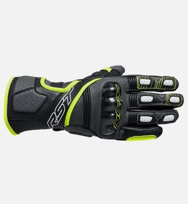 RST Fulcrum CE Leather Motorcycle Gloves - Grey/Fluorescent Yellow/Black - Image 1 of 4