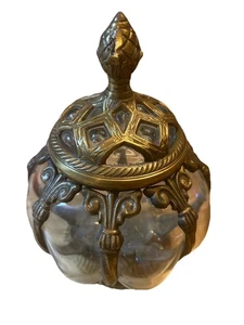 Vintage Baroque Brass and Hand-Blown Bubble Glass Lidded Apothecary Jar - Picture 1 of 4