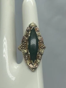 10K LANDSTROM BLACK HILLS GOLD GRAPE 12K PINK / GREEN LEAF JADE RING SIZE 6.5 - Picture 1 of 12