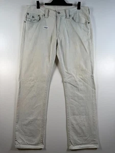 Y2K True Religion Men Straight Leg Flap Pocket Denim Jeans Off White Size 36 W - Picture 1 of 19