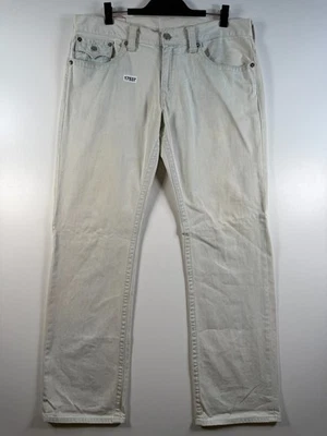 Y2K True Religion Men Straight Leg Flap Pocket Denim Jeans Off White Size 36 W - Image 1 of 4