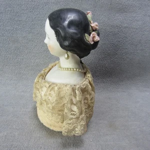 Bisque China Head Artist Doll MK Brouse Applique Flowers Bun Hair Pierce Ears - Picture 1 of 16