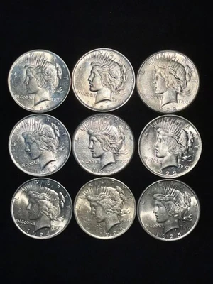 1921-1935 90% Silver Peace Dollars Lot of 5 Uncirculated Mixed Dates Collectible