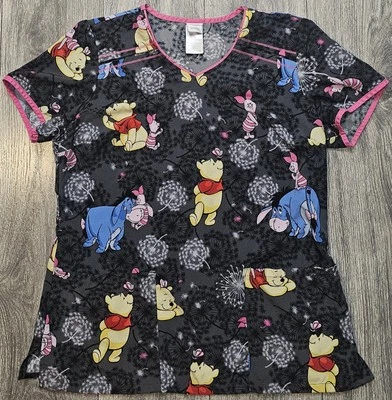 Disney Winnie The Pooh Dandelion Wish V Neck Scrub Top Shirt Women’s Size Medium - Image 1 of 4
