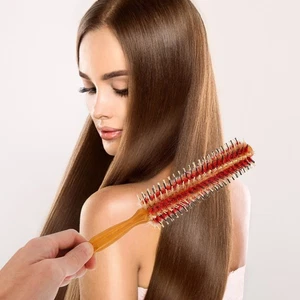 Round Hair Styling Comb Wooden Handle Curling Hair Brush for Home Salon - Picture 1 of 12