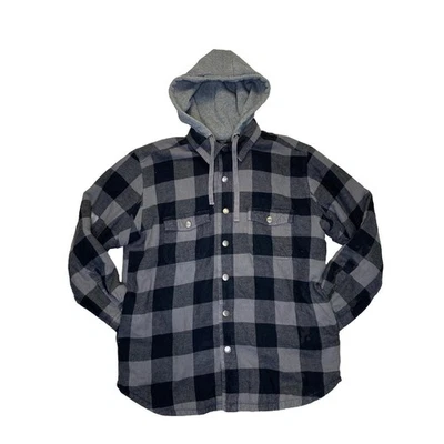 Мужские фланелевые карманы с капюшоном Craftsman средний размер серые черные клетчатые рабочая одежда - Изображение 1 из 4