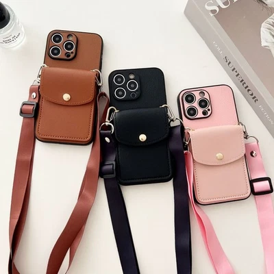 Crossbody shoulder belt back flip wallet leather case kickstand card holder - Image 1 of 4