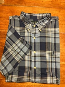 Camisa Ralph Lauren Para Hombre 100% Algodón Manga Corta XXL Cuadros Azul Calce Clásico - Imagen 1 de 7