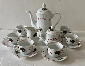 Kristallklare "Holly" Wtoctawek Polen Weihnachten Set 17 Teile Porzellan Vintage - Bild 1 von 11