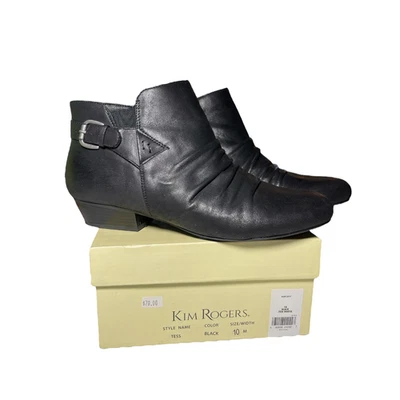 Kim Rogers Tess Mujer Talla 10M Zapatos Negros Cremallera Carrera Comodidad Botines Foto 1 de 4