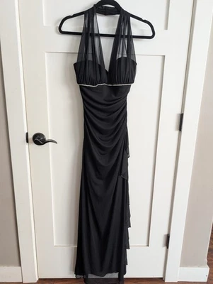 Vestido de graduación negro Y2K largo formal noche asimétrico junior talla 9 estrás Foto 1 de 4