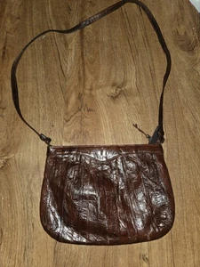 Vintage Genuine Eel Skin Purse Handbag Chocolate Brown Shoulder Strap Korea - Picture 1 of 7