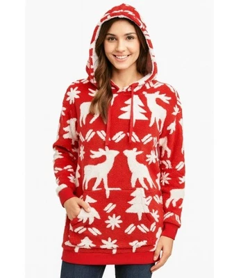 Свитер праздничный Vera Bradley красный флис шерпа с подкладкой толстовка с капюшоном олень женский S - Изображение 1 из 4