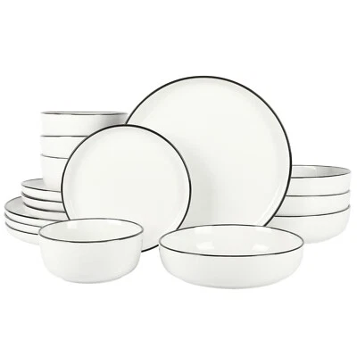 Gibson Home Oslo 16-Piece Porcelain Dinnerware Set - White w/ Black Rim - Image 1 of 4
