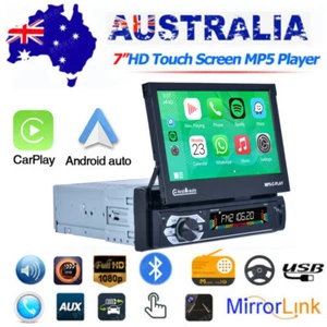 7'' Single Din Car Stereo Flip Out Head Unit Android For Apple CarPlay FM Radio - Picture 1 of 17